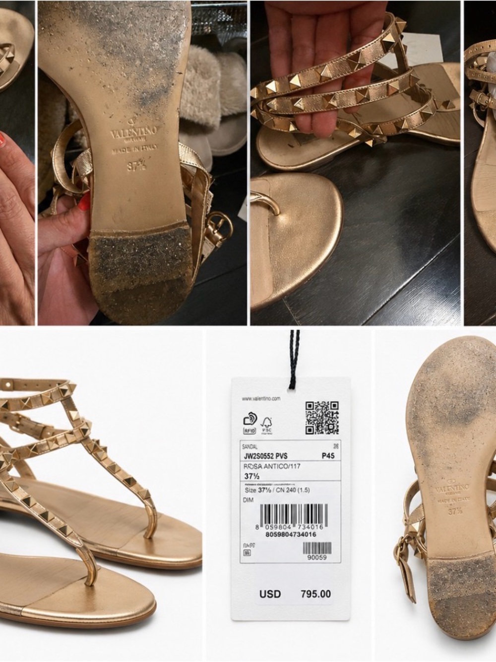 Valentino Metallic Gold Rockstud Strappy Flat Sandals